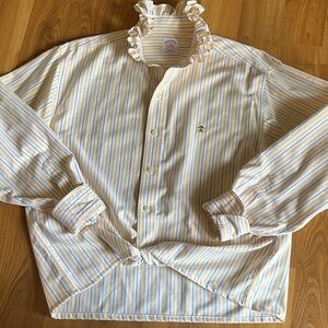 Brooks Brothers Ruffled Collar Striped Shirt in Yellow and Blue